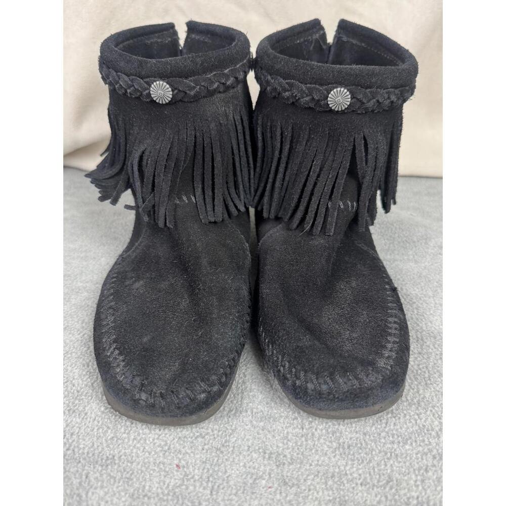 minnetonka black fringe ankle boots‎ suede moccasin boots boho western